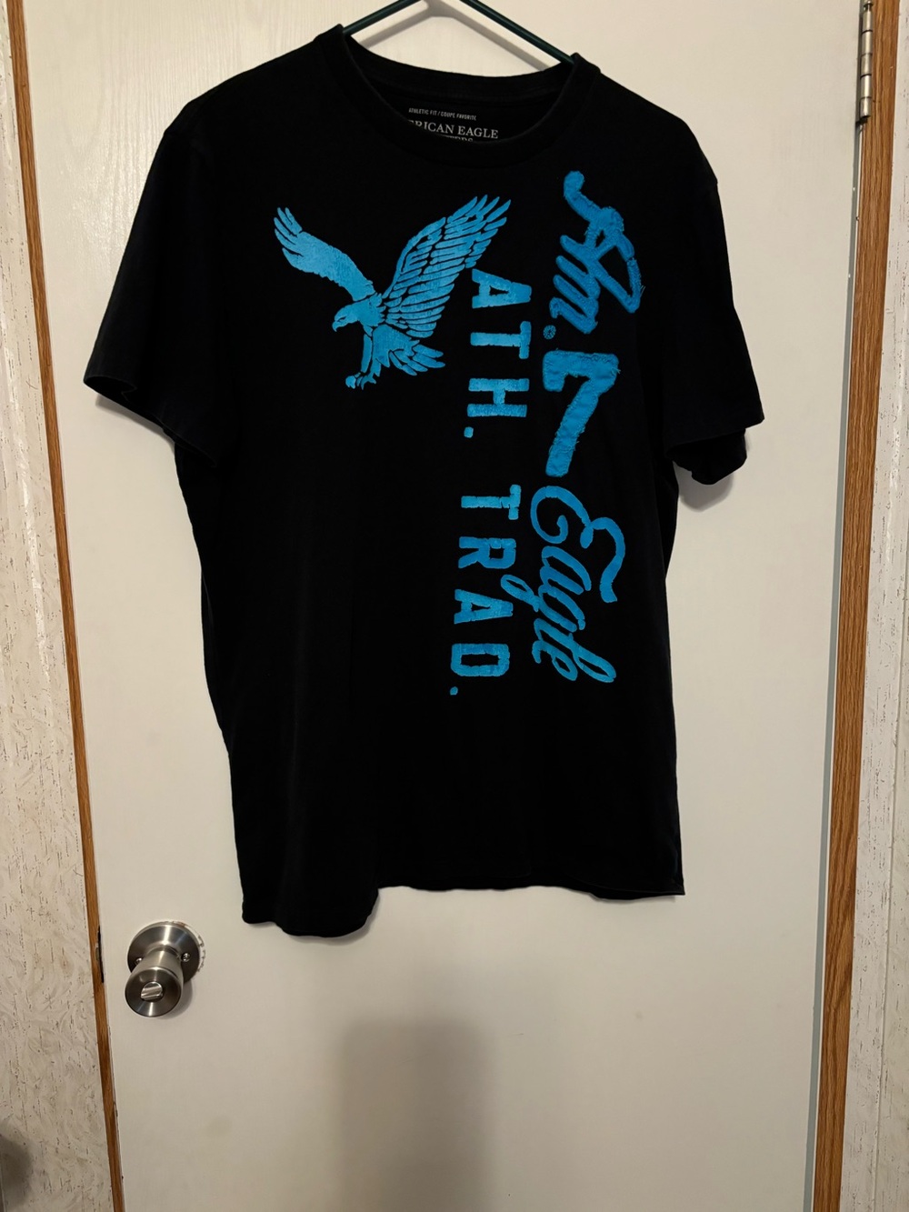 American Eagle Outfitters Black T‑Shirt with Bright Blue Graphic